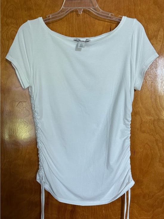 White House Black Market Tops - White House Black Market White Short Sleeve Side-Ruched Tee